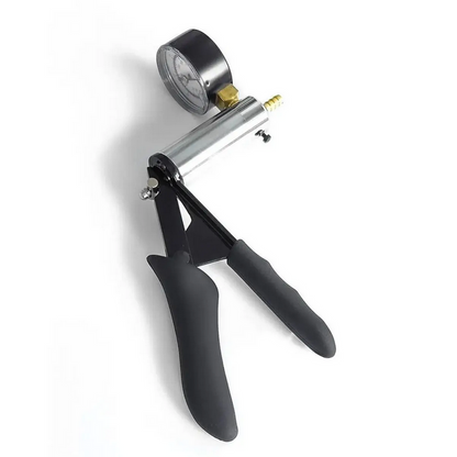 Universal hand pump with pressure gauge on a white background
