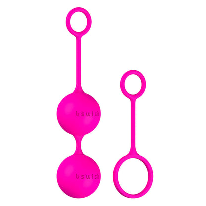 Two pink silicone ball sex toys with handles on a white background