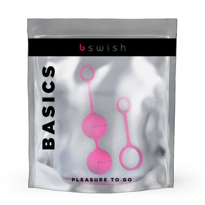 Silver packaging with pink items labeled 'Basics' and 'bswish' on a white background