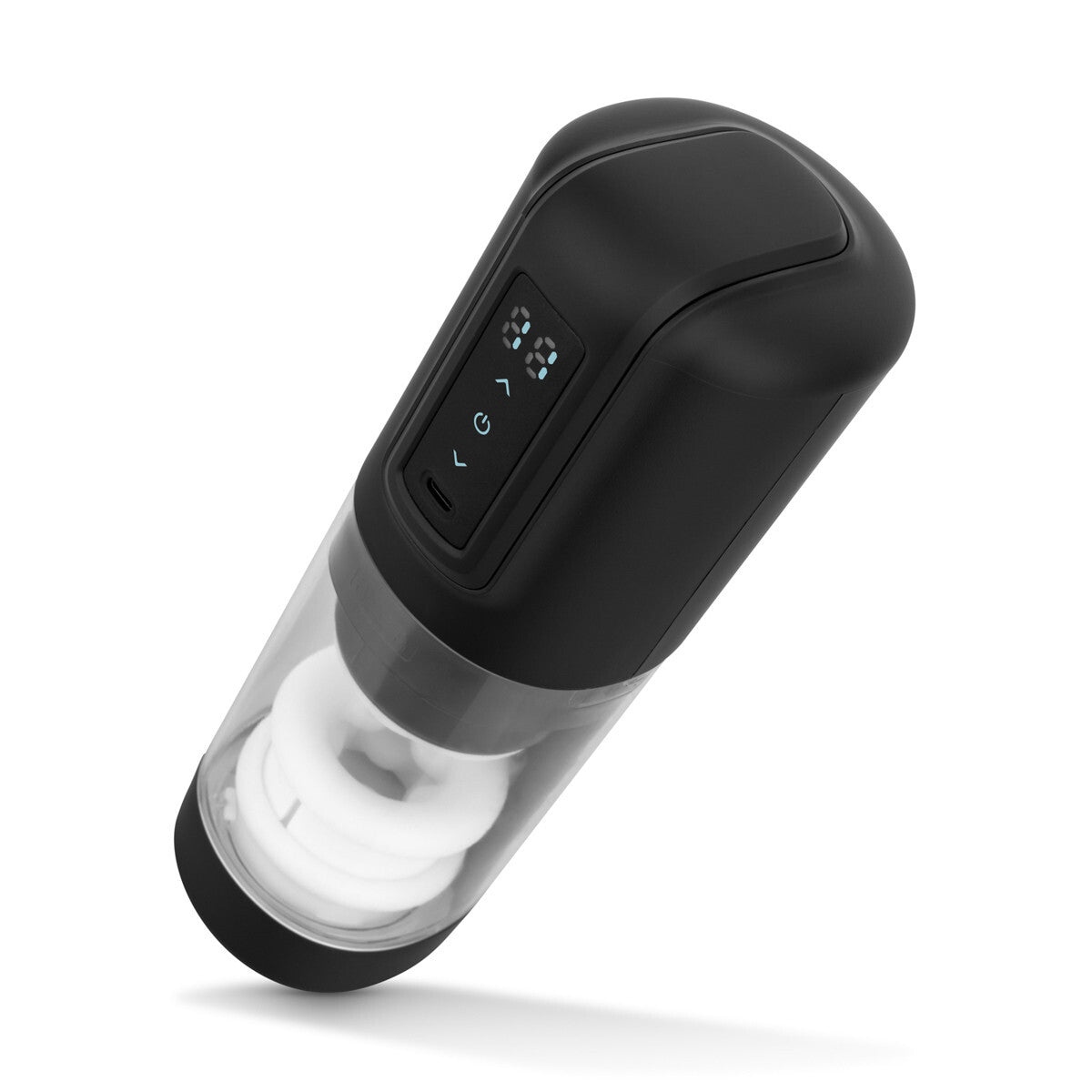 Black electronic stroker with digital display on a white background