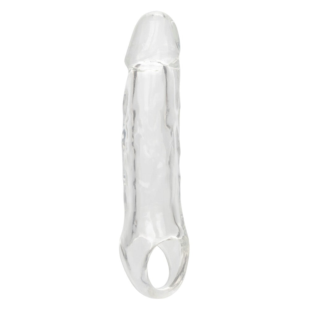 CalExotics Performance Maxx Clear Extension 5.5 Inch Thick Girthy Cock Sleeve on a white background