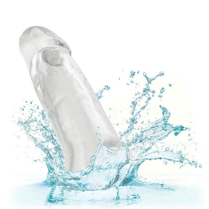 CalExotics Performance Maxx Clear Extension 5.5 Inch Thick Girthy Cock Sleeve on a white backround