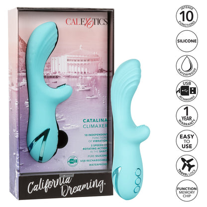 Turquoise Climaxker product with packaging and features displayed on a white background