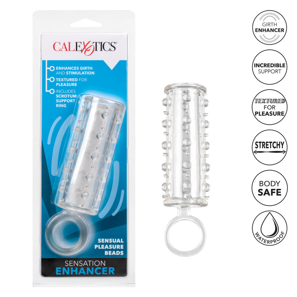 Sensual pleasure beads with packaging and feature text on a white background