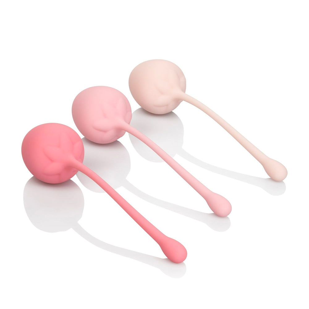 California Exotic Silicone Kegel Training Set Strawberry 6 Piece 45g - 115g on a white background