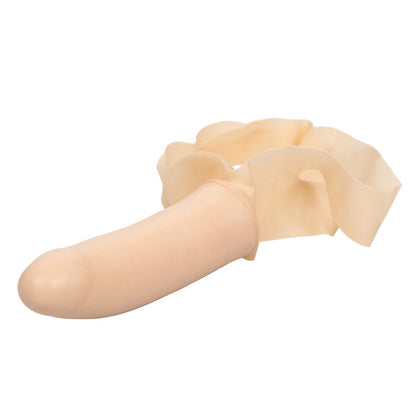 Beige latex strap on dildo on a white background