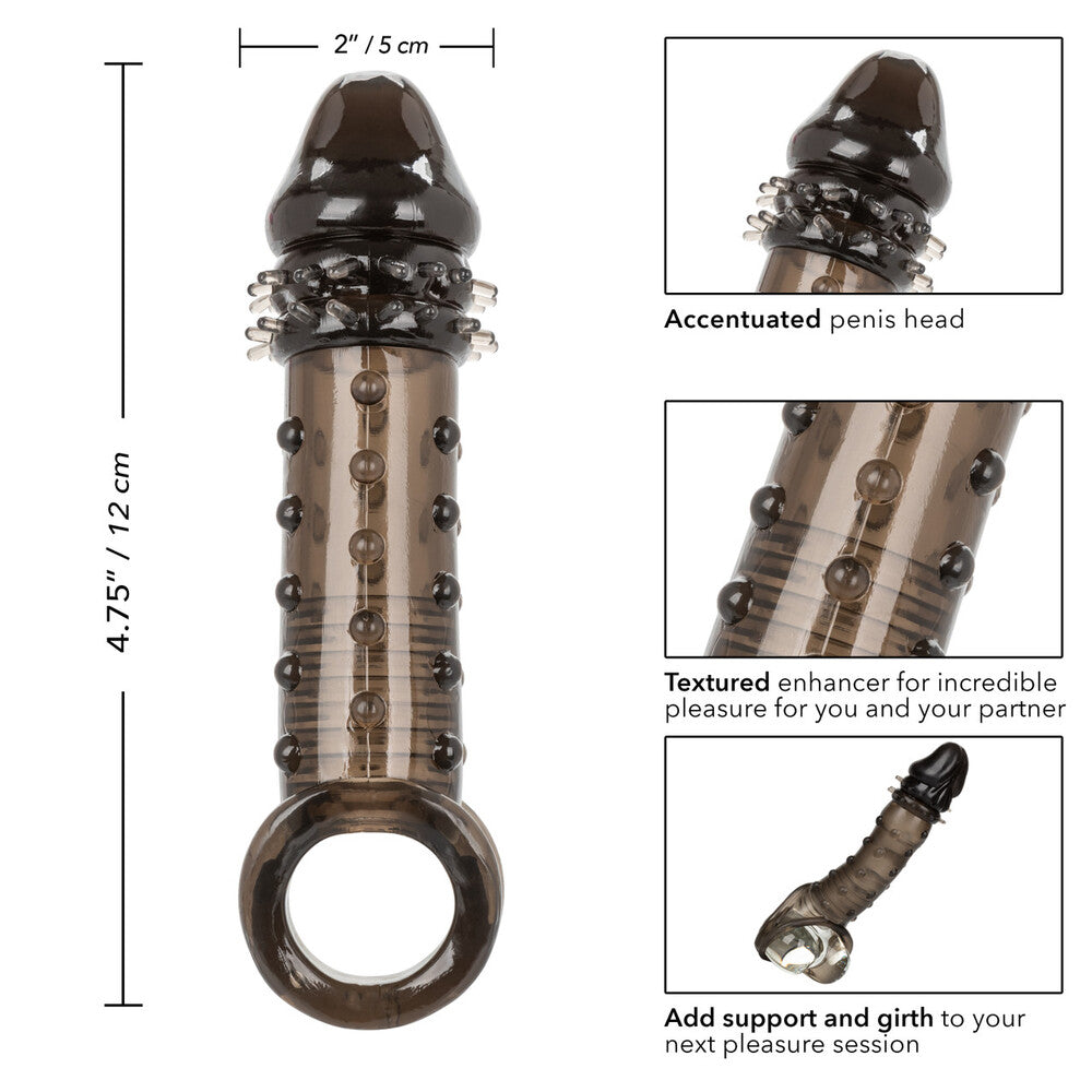 Sexual product with detailed features and measurements on a white background