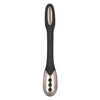 Black and silver wand massager on a white background