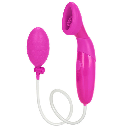 California Exotic Waterproof Silicone Clitoral Pump Vibrator Pink on a white background