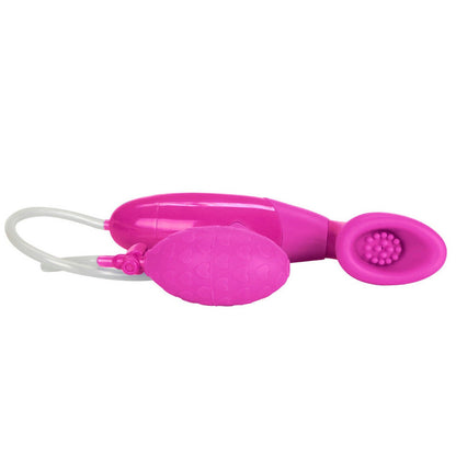 California Exotic Waterproof Silicone Clitoral Pump Vibrator Pink on a white background