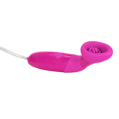 California Exotic Waterproof Silicone Clitoral Pump Vibrator Pink on a white background