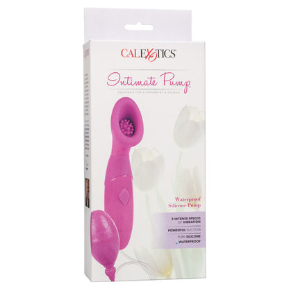 Calexotics Intimate Pump packaging with pink silicone pump on a white background