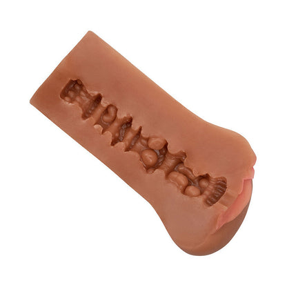 California Exotics Boundless Vulva Male Masturbator PureSkin Flesh Brown Stroker on a white background