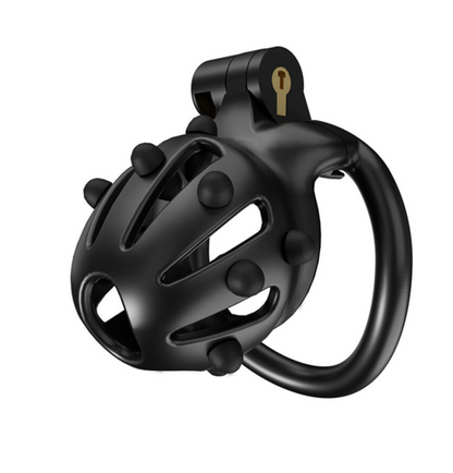 Black chastity device on a white background