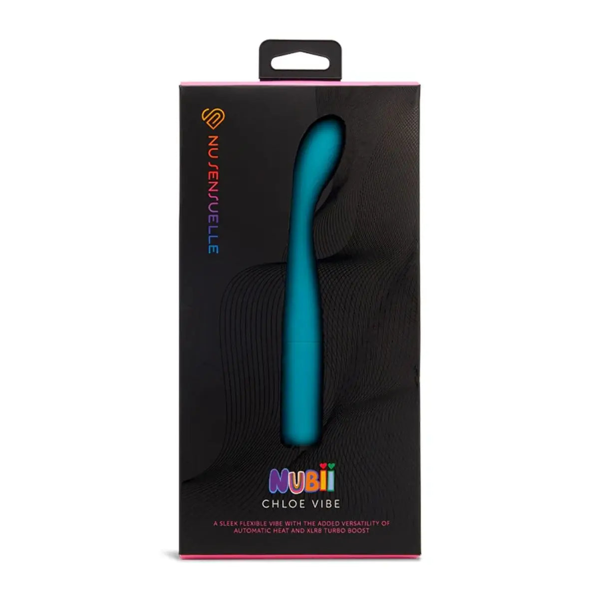 Nubie Chloe Vibe packaging with teal product on a white background