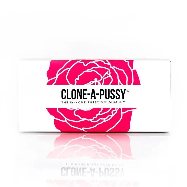 Clone-A-Pussy product packaging with pink design on a white background