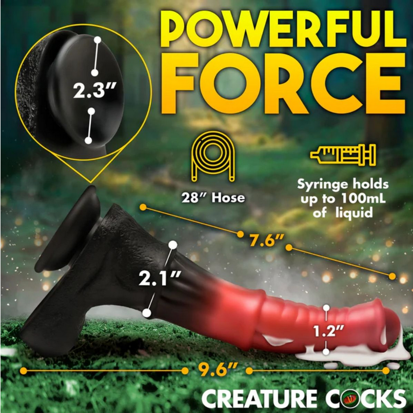 Product with measurements and features highlighted on a green background