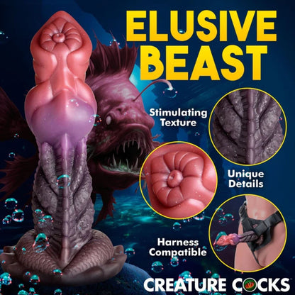 Product advertisement for 'Elusive Beast' with text highlighting features on a dark background.