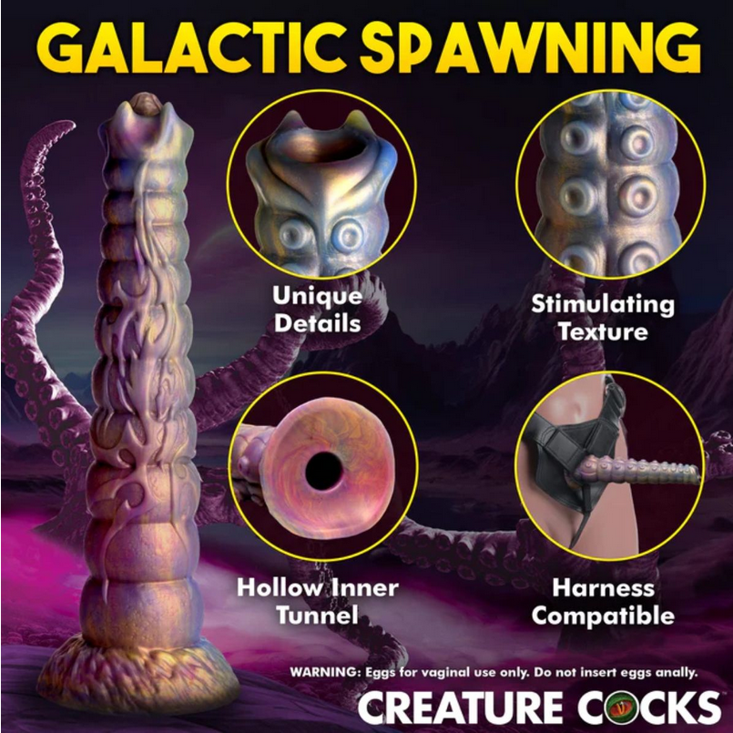 Product advertisement for 'Galactic Spawning' with detailed features and branding.
