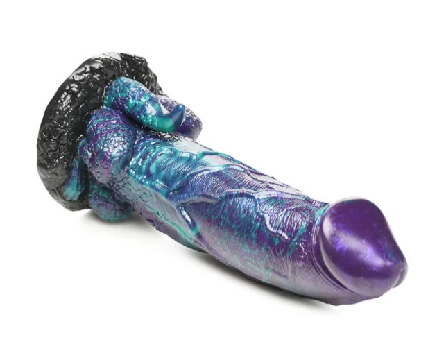 Colorful silicone dildo on a white background