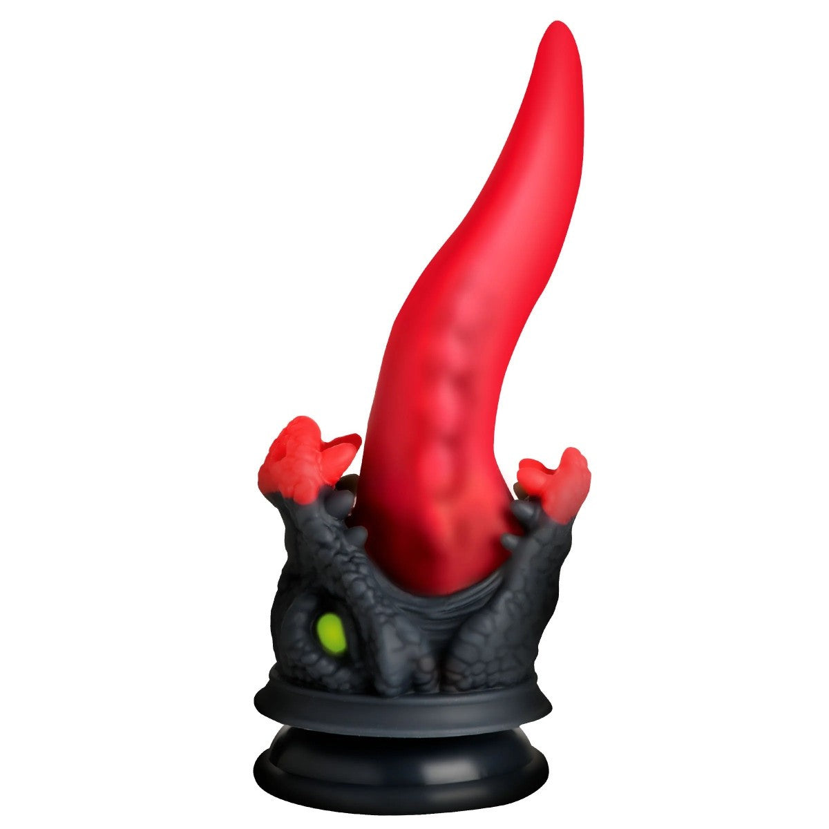 Dildo with a red and black dragon design on a white background