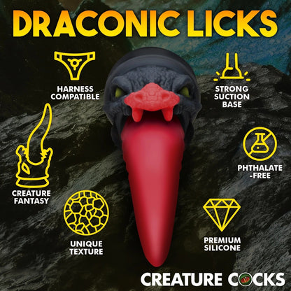 Red creature cock with features highlighted on a dark background