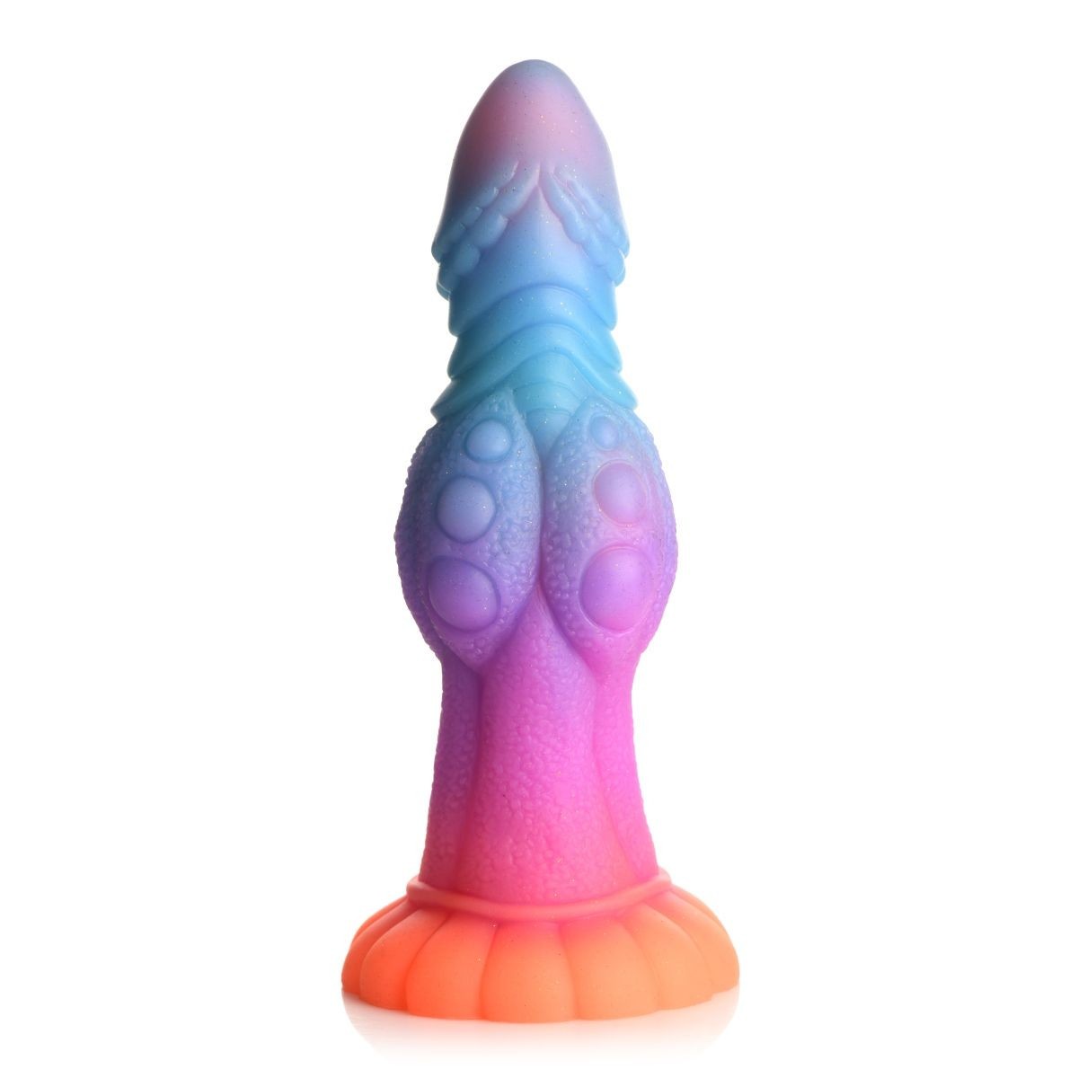 Colorful silicone sex toy on a white background