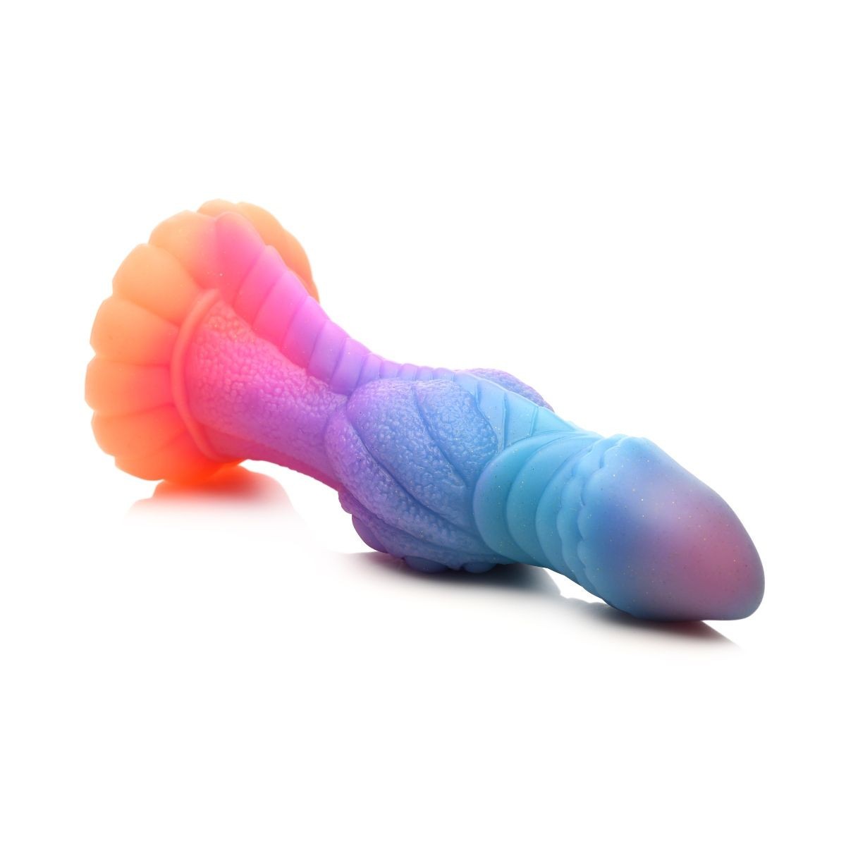 Colorful silicone sex toy on a white background