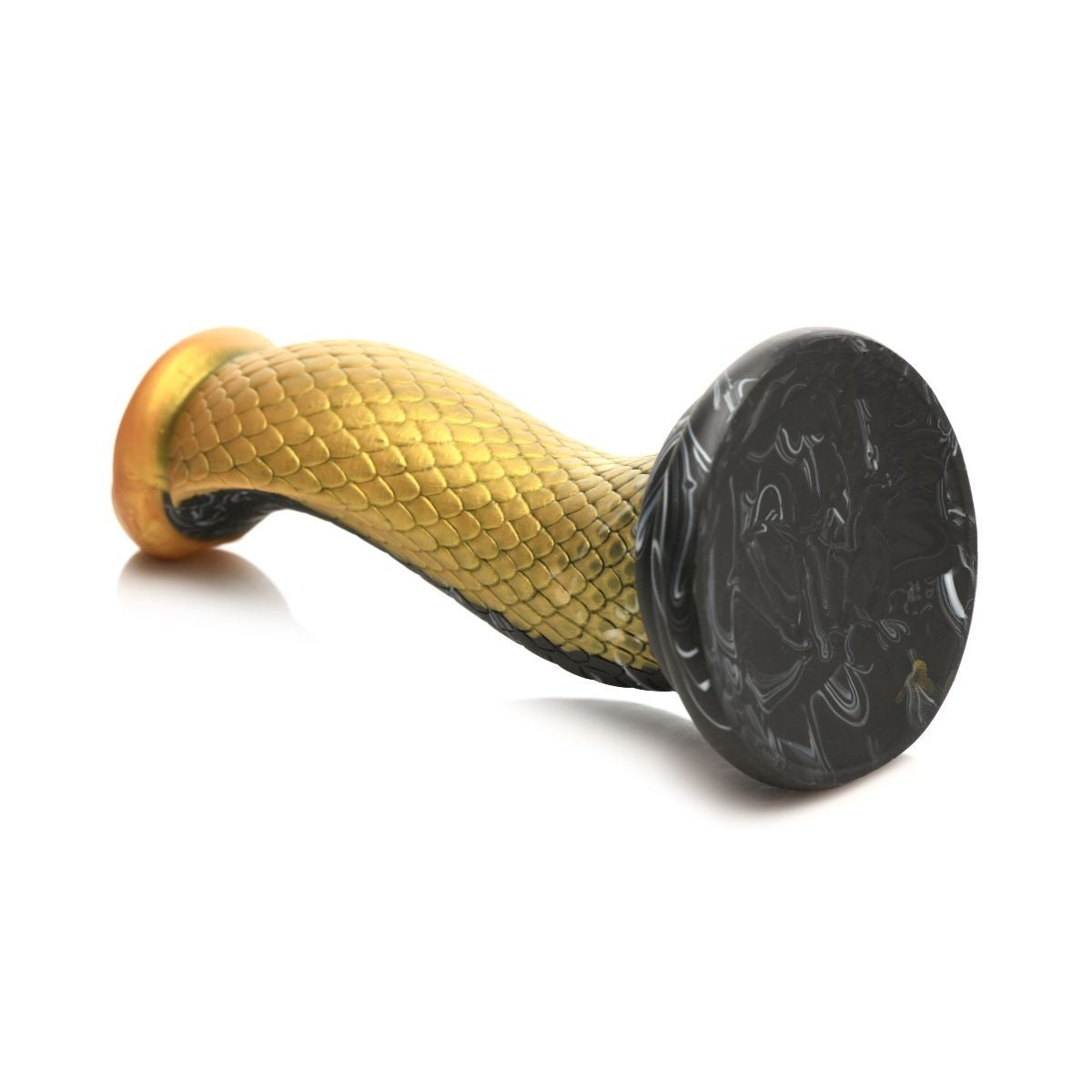 Sexual product with gold and black design on a white background