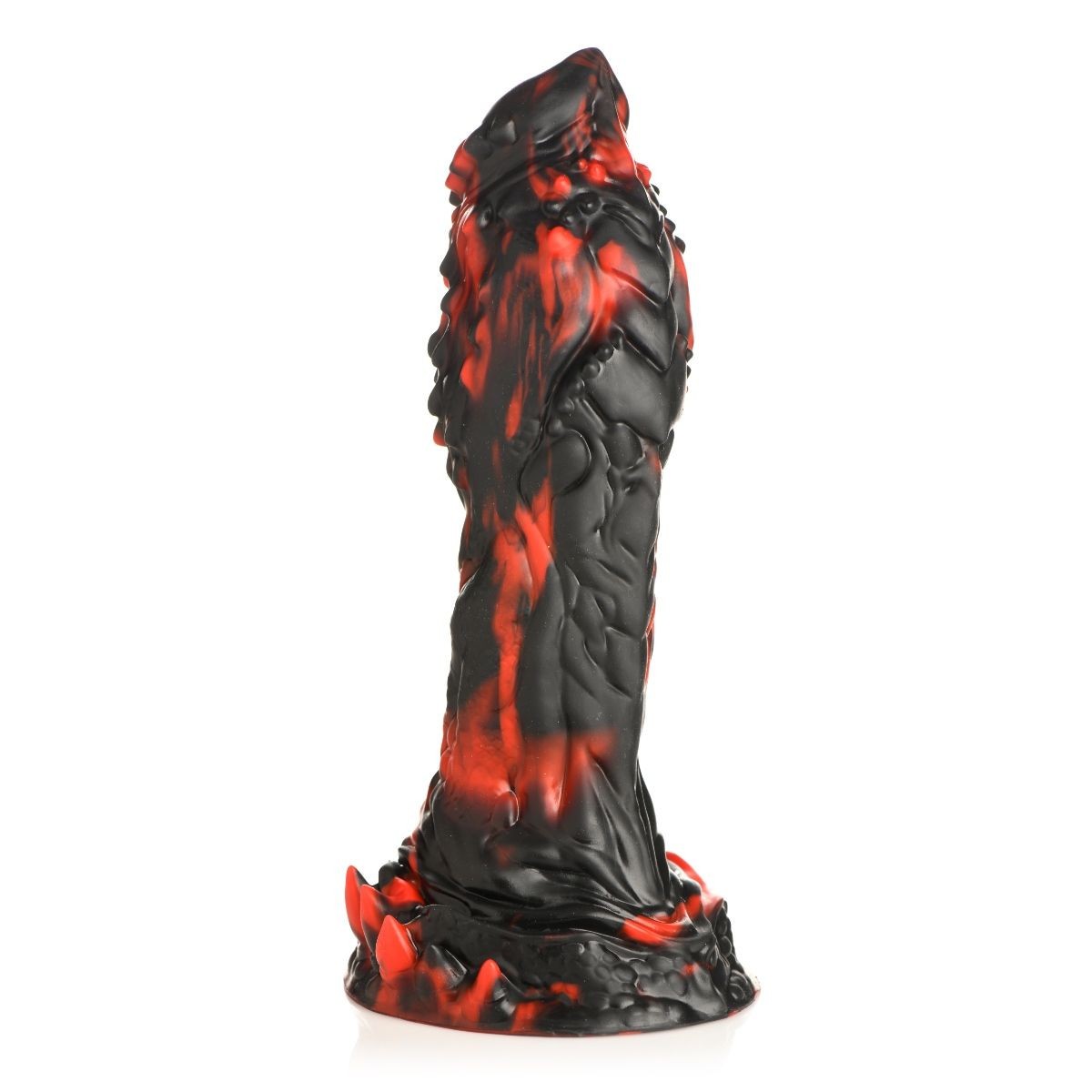 Black and red dildo on a white background