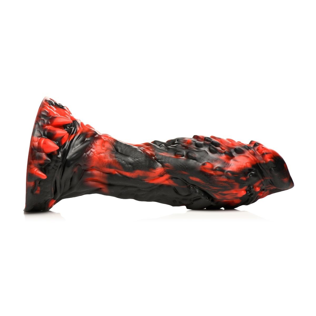 Black and red dildo on a white background