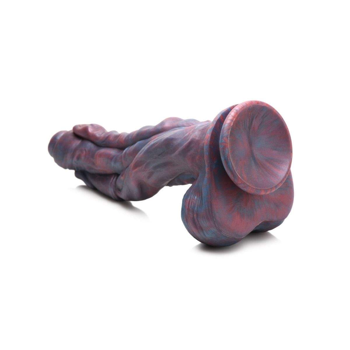 Marbled purple and red object on a white background