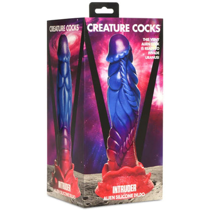 Package of 'Creature Cocks' alien silicone dildo with colorful design