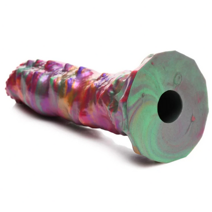 Colorful textured fantasy dildo on a white background