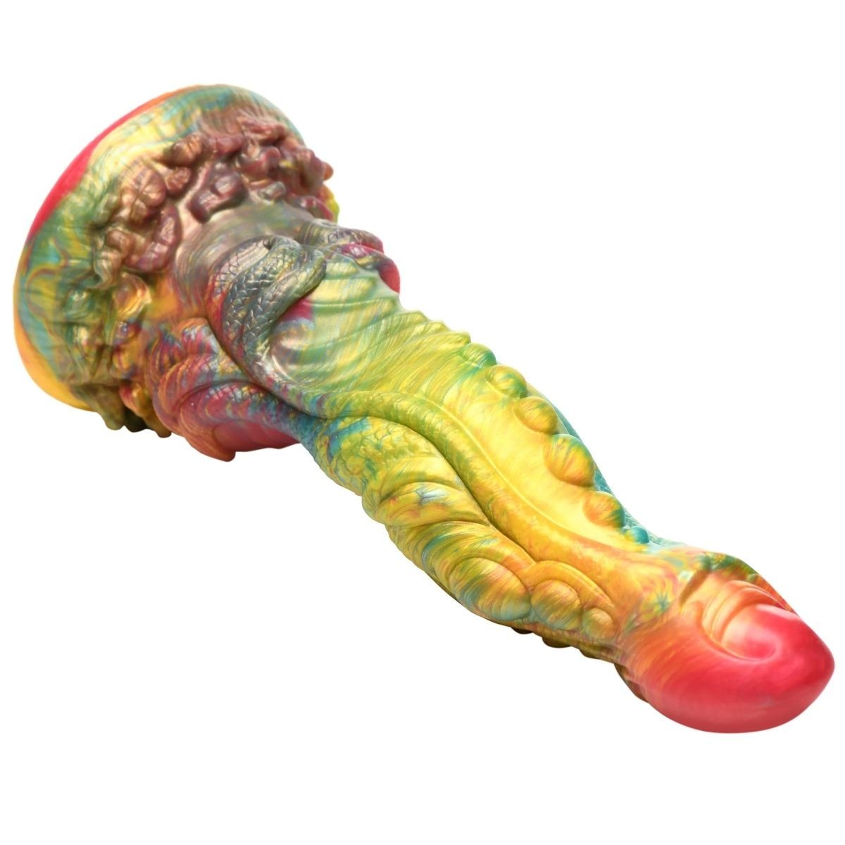 Colorful marbled dildo on a white background