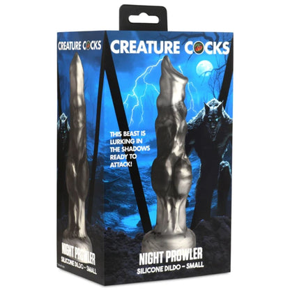 Package of 'Creature Cocks' Night Prowler silicone dildo with a dark fantasy design.