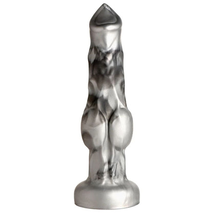 Silver and Black dildo on a white background