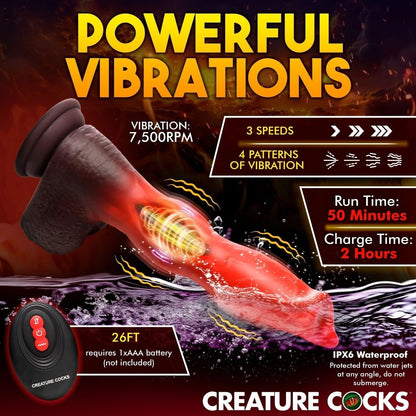 Advertisement for a product with 'Powerful Vibrations' text and specifications.