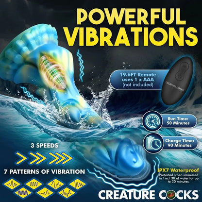 Advertisement for a product with 'Powerful Vibrations' text and product details on a dark background.