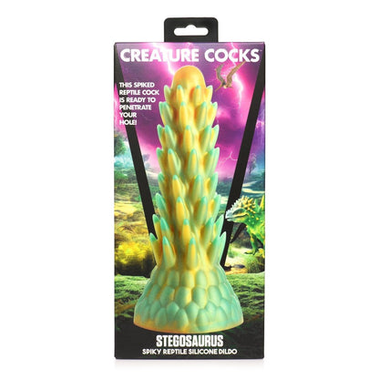 Silicone dildo packaging with 'Creature Cocks' branding on a white background