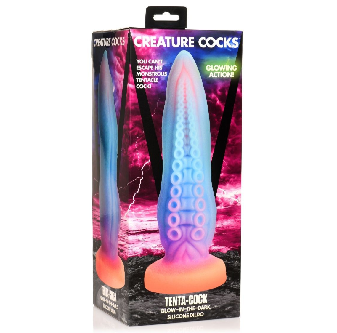 Silicone dildo with glow-in-the-dark effect in packaging