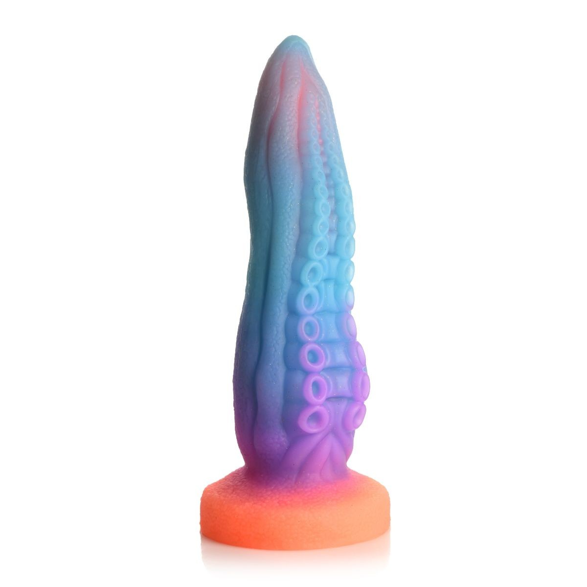 Colorful silicone dildo on a white background