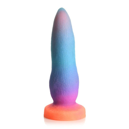 Colorful dildo with gradient from blue to purple to orange on a white background