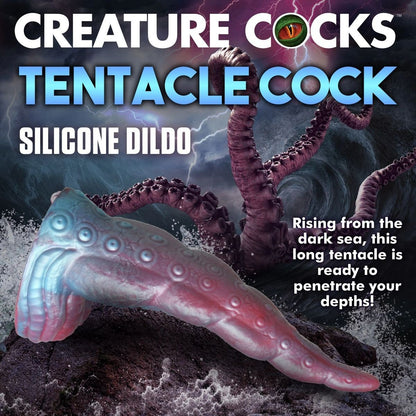 Advertisement for a silicone dildo with tentacle design on a dark sea background.