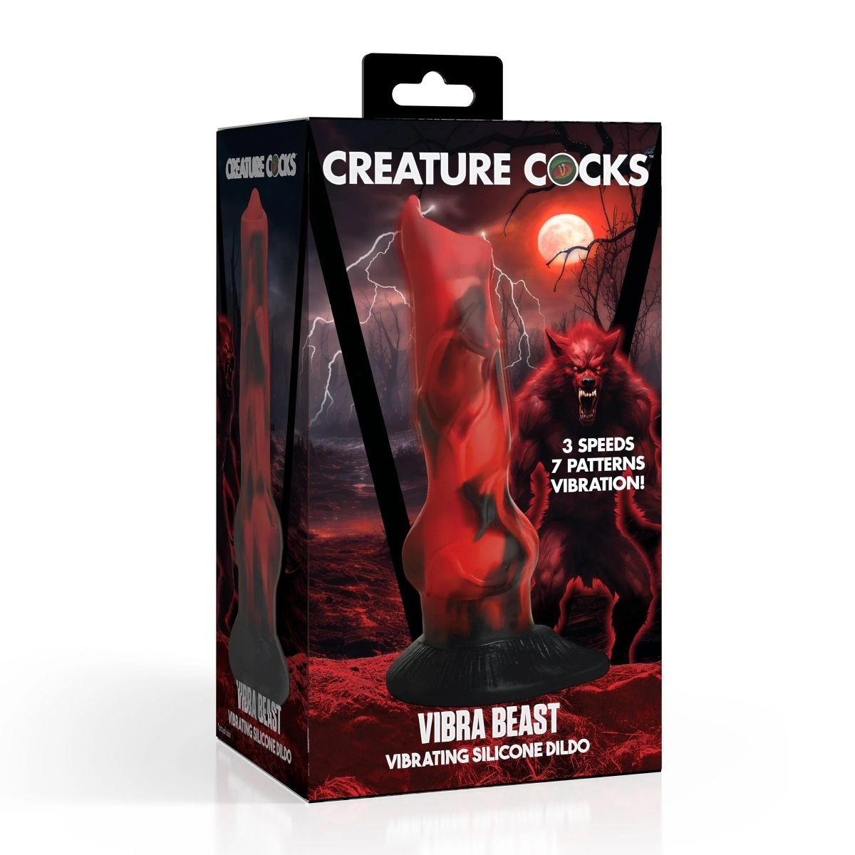 Package of 'Vibra Beast' product with red and black design on a white background