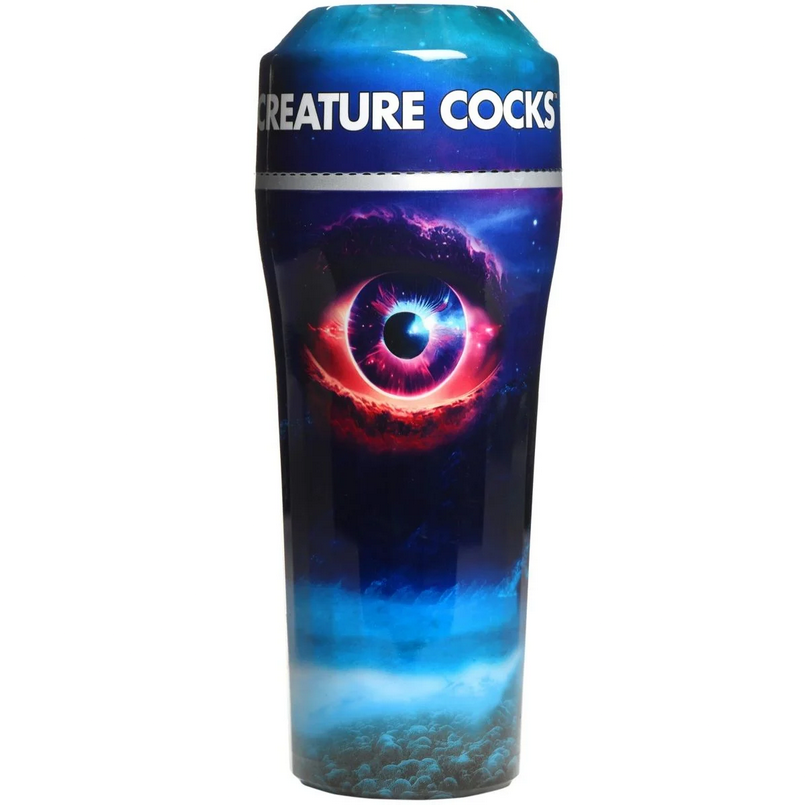 Masturbator with a cosmic design and 'CREATURE COCKS' text on a white background