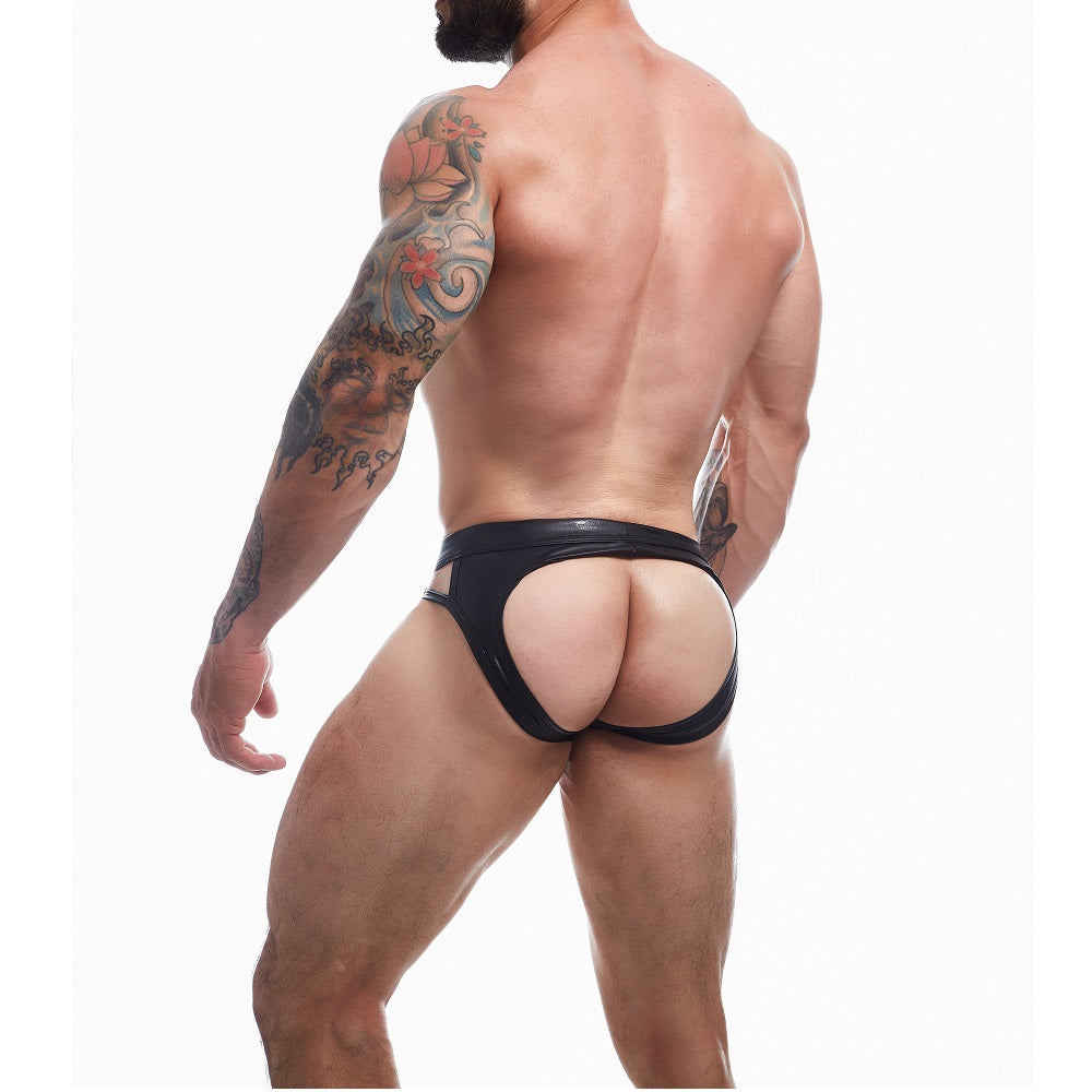 Cut4Men Dungeon Black Leatherette Male Hip Cut Jockstrap