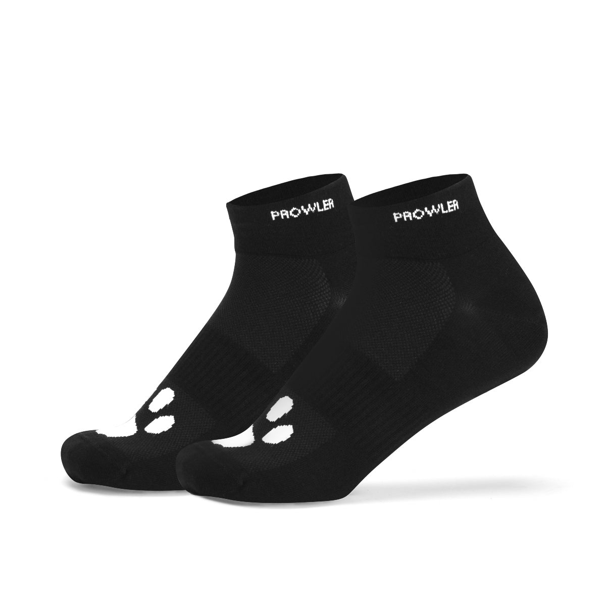 Two black ankle socks with 'Prowler' branding on a white background