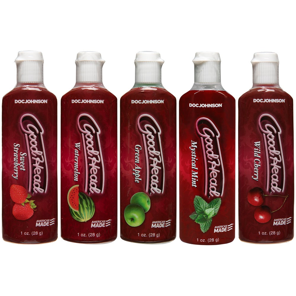 Doc Johnson Goodhead flavoured lubricant 5 pack on a white background