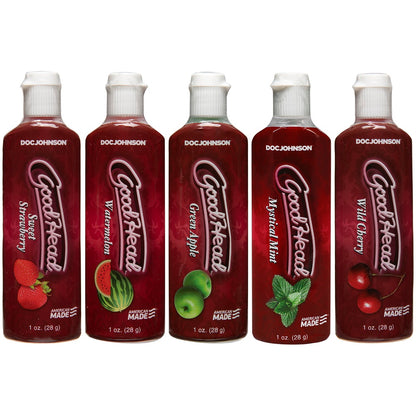 Doc Johnson Goodhead flavoured lubricant 5 pack on a white background